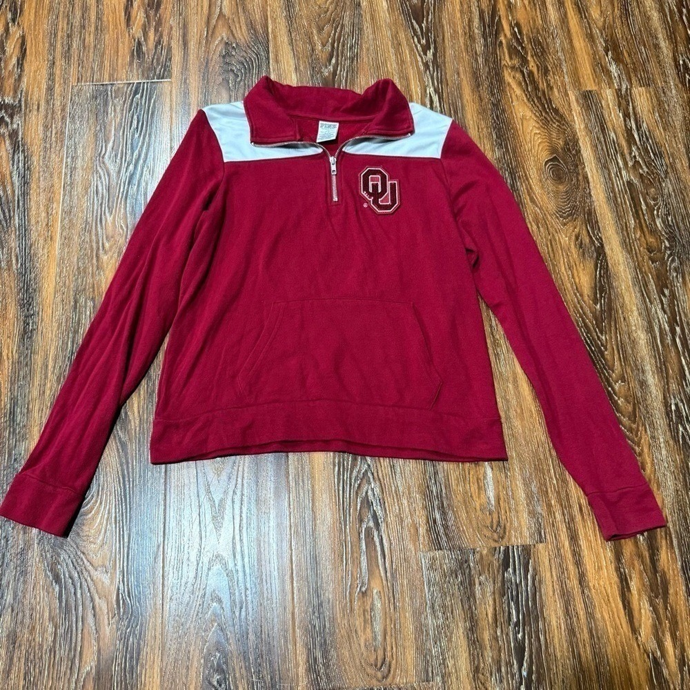 PINK Victoria's Secret Oklahoma OU 1/4 Zip Pullover Sweatshirt Women's Crimson